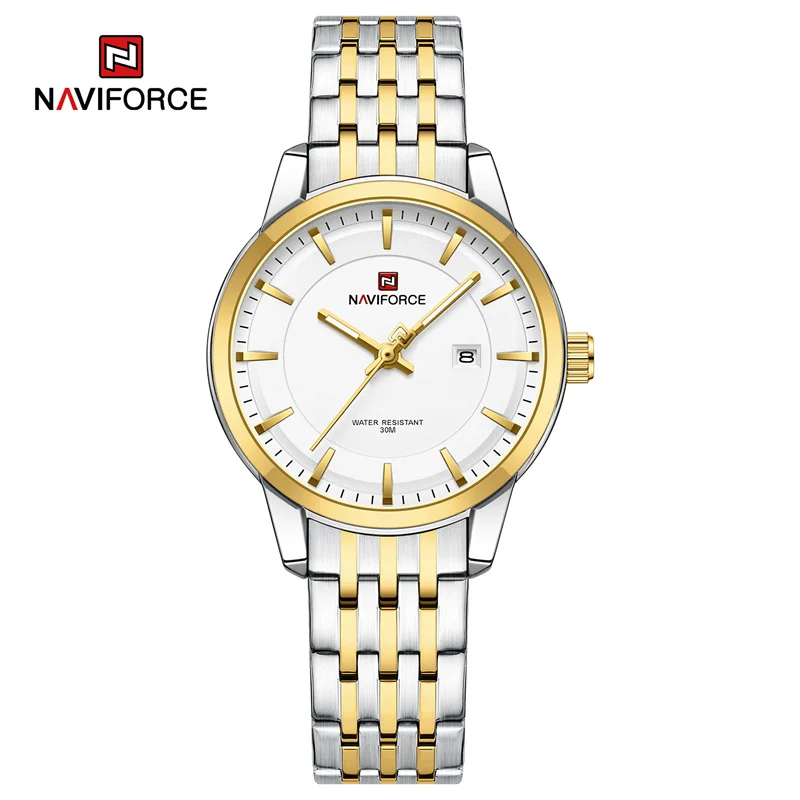 Naviforce NF9228 Two-tone White Dial Couple Watch